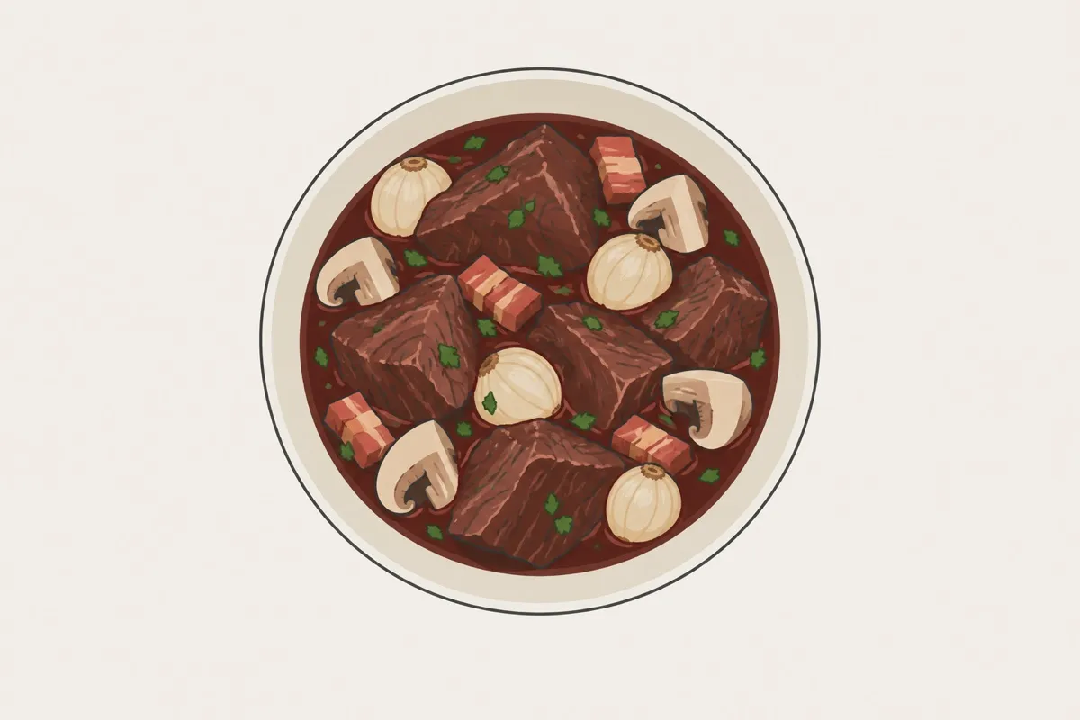 勃艮第红酒炖牛肉装盘后的插画