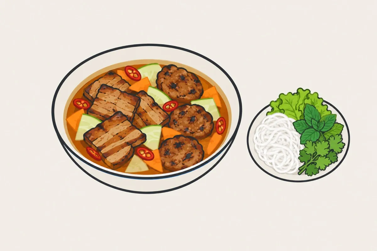 烤肉米线装盘后的插画