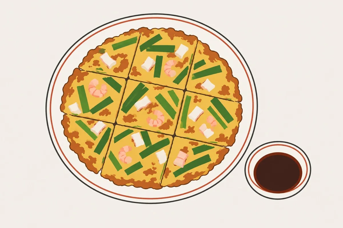 海鲜葱饼装盘后的插画