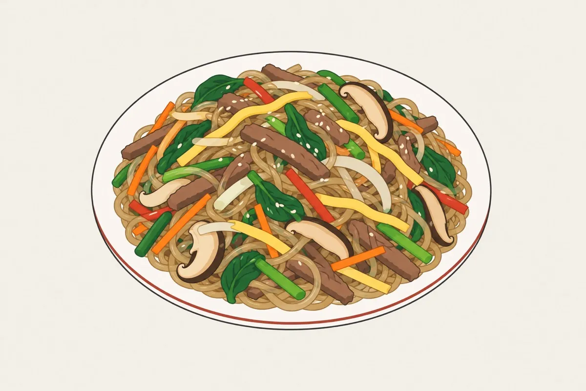 杂菜炒粉丝装盘后的插画