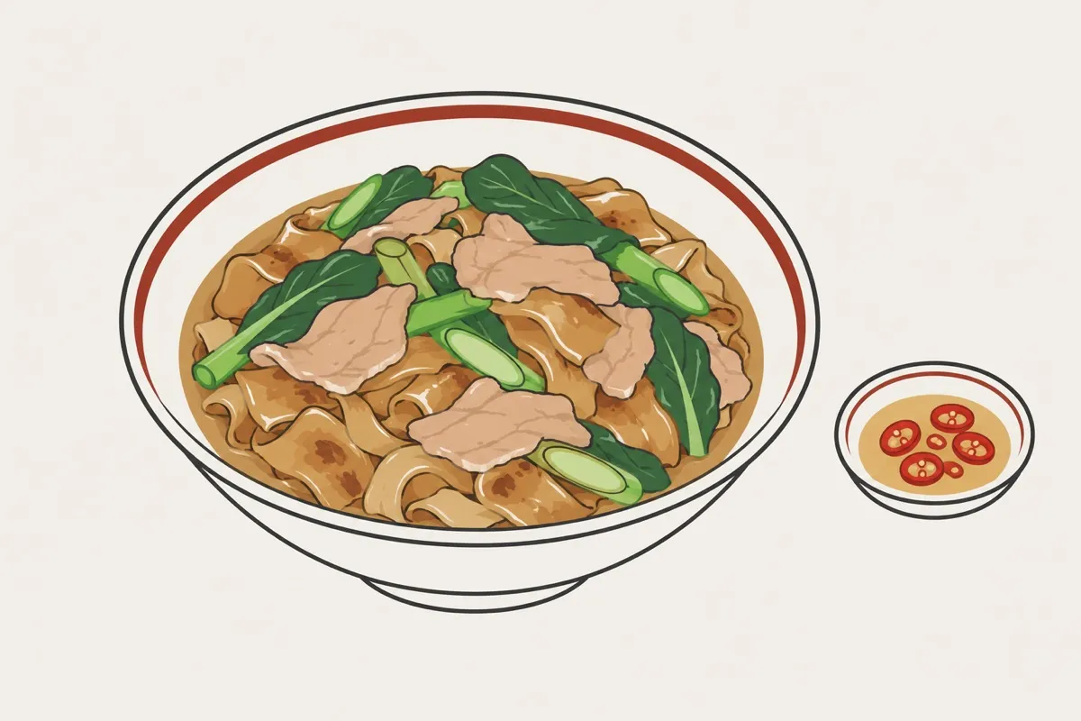 芡汁河粉装盘后的插画