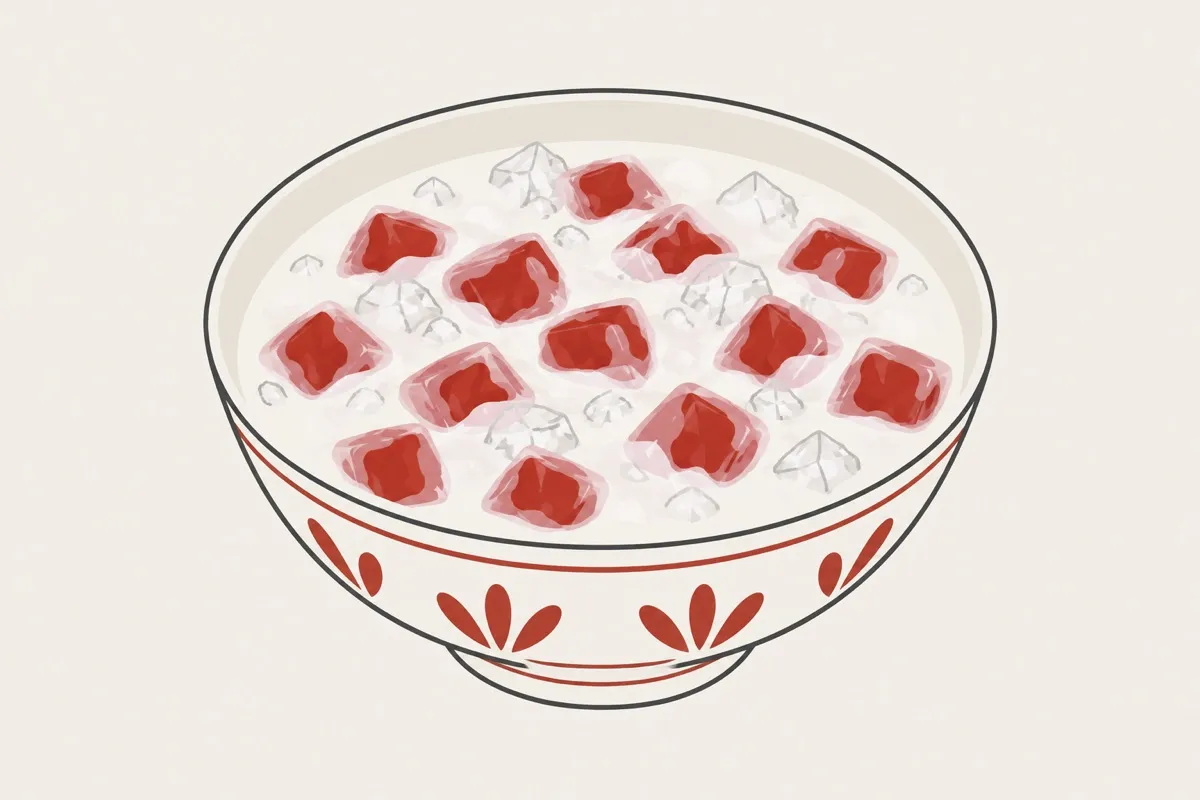 红宝石椰奶装盘后的插画